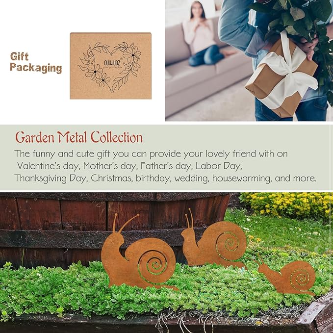 3pcs Metal Yard Art,Snail Garden Decor, Outside Lawn Ornaments Porch Backyard Sculpture, Patio Lawn Garden Yard Decorations