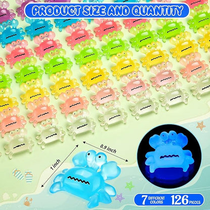 126PCS Luminous Mini Resin Crabs Cute Crab Figurines Glow in The Dark, Tiny Miniature Crabs Animals for Micro Moss Landscape Dollhouse Pots DIY Crafts Hidden Game (7 Colors)