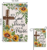 With God All Things Are Possible Christian Decorative Garden Flag, Religious Cross Sunflower Spring Summer Easter Yard Outside Decorations, Inspirational Fall Outdoor Small Home Decor 12 x 18