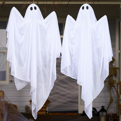 JOYIN 2 Pcs 47” Halloween Light up Hanging Ghost Decoration Outdoor, Halloween Hanging Ghosts Decoration with Blue LED Light for Front Yard Patio Lawn Garden Party Decor Indoor Outdoor