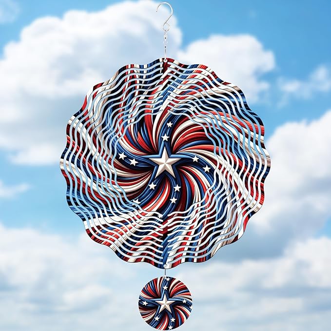 Metal Wind Spinners Outdoor - American Flag 3D Hanging Wind Spinner 250 Anniversary Ornaments Patriotic Decor Kinetic Spinning Art Sculpture for Patio Lawn Garden Gifts for Women Men Friends