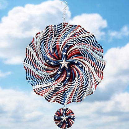 Metal Wind Spinners Outdoor - American Flag 3D Hanging Wind Spinner 250 Anniversary Ornaments Patriotic Decor Kinetic Spinning Art Sculpture for Patio Lawn Garden Gifts for Women Men Friends