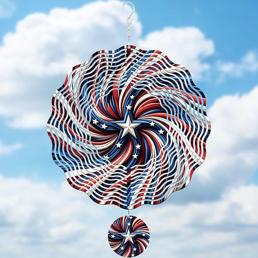 Metal Wind Spinners Outdoor - American Flag 3D Hanging Wind Spinner 250 Anniversary Ornaments Patriotic Decor Kinetic Spinning Art Sculpture for Patio Lawn Garden Gifts for Women Men Friends