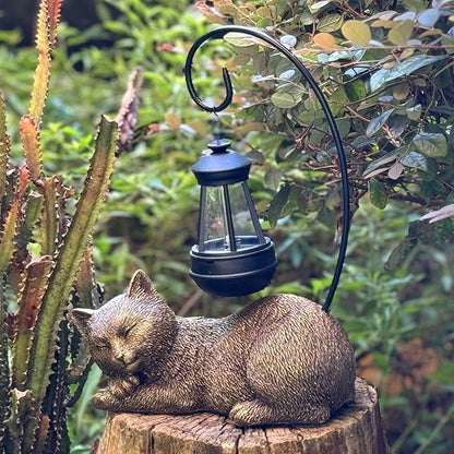 Solar Garden Statue with LED Lights - Cute Sleep Cat Sculpture, Waterproof Resin Ornament for Lawn, Patio, Yard, Balcony & Home Decor, Solar Powered Light for Outdoor and Indoor Spaces