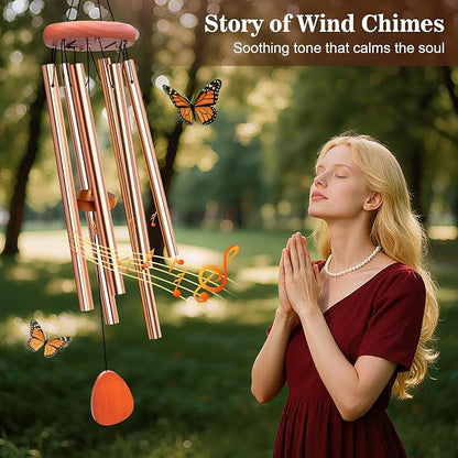 Wind Chimes for Outside, Soothing Melodic Memorial Sympathy Wind Chime, Suitable Outdoor Garden Decor, Gift for Mom Women Neighbors (Light Gold Wind Chimes-26in)