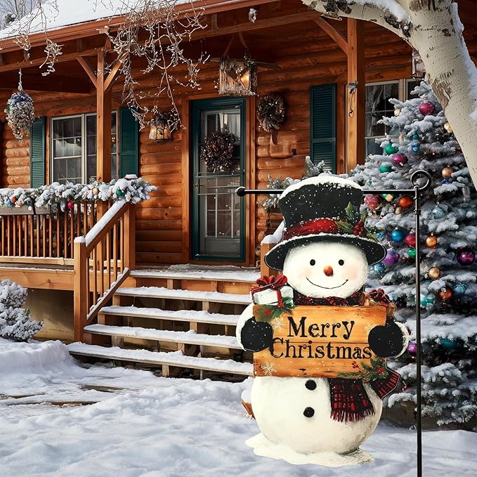 Christmas Garden Flags 12x18 Inch Double Sided, Xmas Snowman Yard Flag for Outside, Winter Seasonal Outdoor Decoration Farmhouse Front Porch Holiday Decor