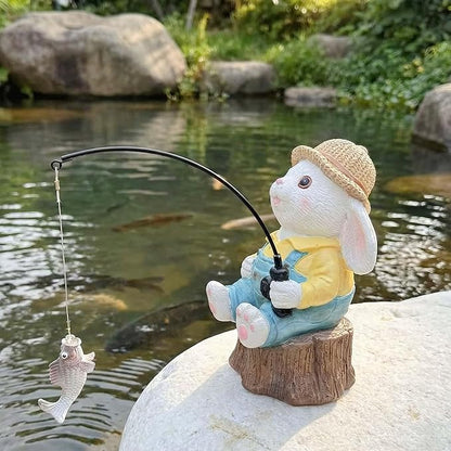 Resin Rabbit Statue - Unique Pond Ornaments & Outdoor Garden Decor | Koi & Fish Pond Accessories | Handcrafted, Durable, Perfect for Koi Fish Decor & Pond Decor