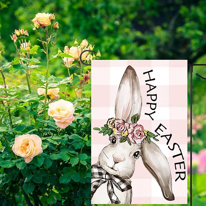 Happy Easter Garden Flags 12x18 Inch Vertical Double Sided Outside, Easter Bunny Rabbit Yard Flag Decor, Spring Summer Holiday Outdoor Seasonal Decorations for Home