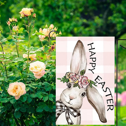 Happy Easter Garden Flags 12x18 Inch Vertical Double Sided Outside, Easter Bunny Rabbit Yard Flag Decor, Spring Summer Holiday Outdoor Seasonal Decorations for Home