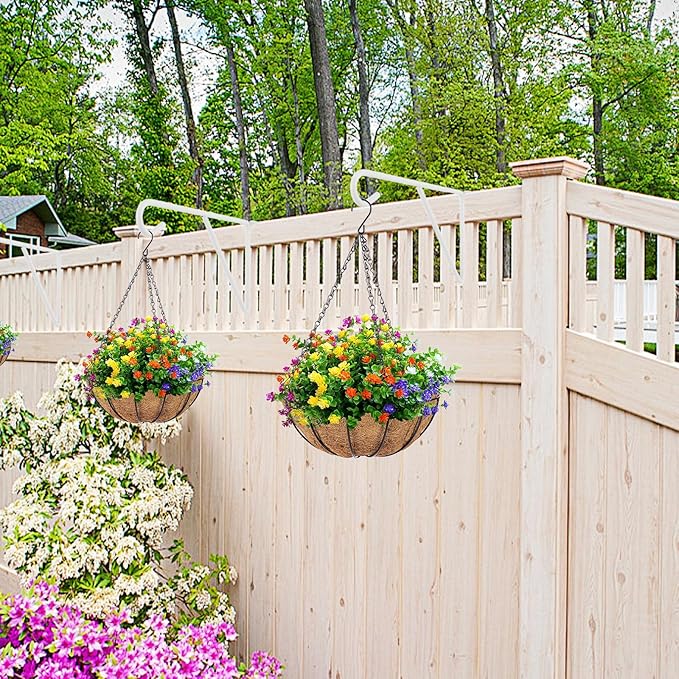 6 Pack Vinyl Fence Hooks, 5” x 10” Heavy Duty Fence Plant Hangers for Outdoor & Indoor, Over The Fence Hooks White Patio Hooks for Hanging Plants, Flower Baskets, Bird feeders, Lights, Pool Equipment