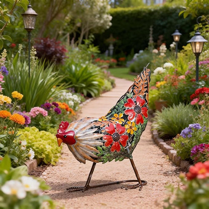 Natelf Hen Decor Metal Rooster Statue Chicken Outdoor Garden Decoration Hollow Out Design Yard Art Lawn Patio Home Sculpture
