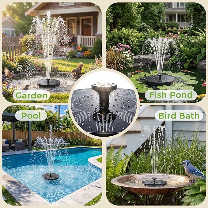 AISITIN Solar Water Fountain, 1.4W Solar Bird Bath Fountains with 6 Nozzle, New Upgrade Floating Solar Fountain Pump for Bird Bath, Outdoor, Garden, Pond, Fish Tank, Small Pool