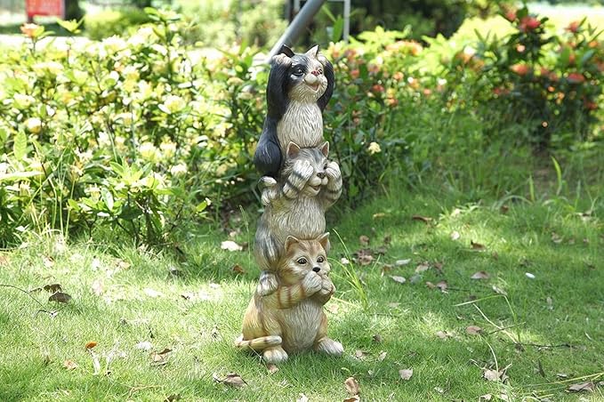 HI-LINE Stacked Cats Outdoor Garden Statue - 22.25"
