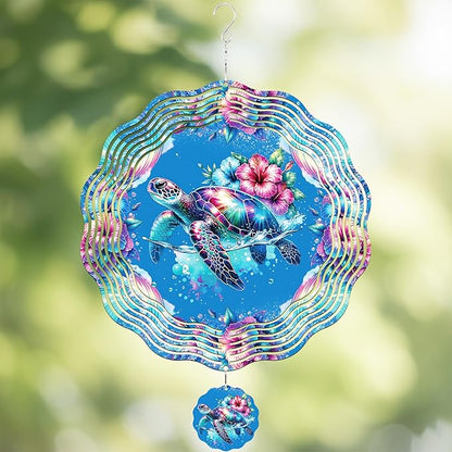 Sea Turtle Wind Spinner - Outdoor 3D Hanging Decor for Yard Garden Patio Porch Metal Kinetic Spinning Ornaments Indoor Outside Art Sculptures Birthday for Women Mom Grandma