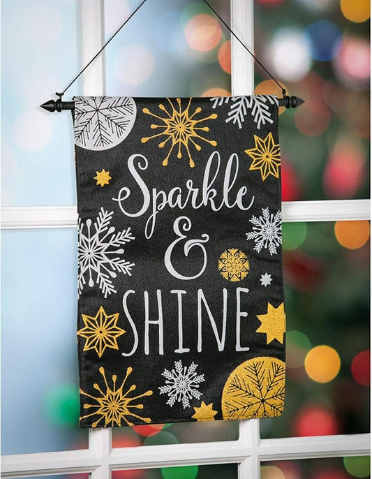 Evergreen Flag Beautiful Black Metal Dowel Garden Flag Hanger | 16" Wide x 5" High | Front Door Home Decor | Holiday Entrance House Sign