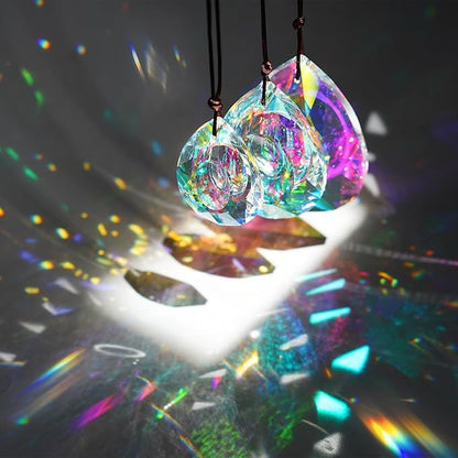 Window Hanging Crystal Prisms Sun Catcher AB Coating Rainbow Maker Glass Prisms Hanging Suncatcher Pendant for Home Garden Decor,76mm/63mm/50mm Chandelier Prism Parts, Pack of 3