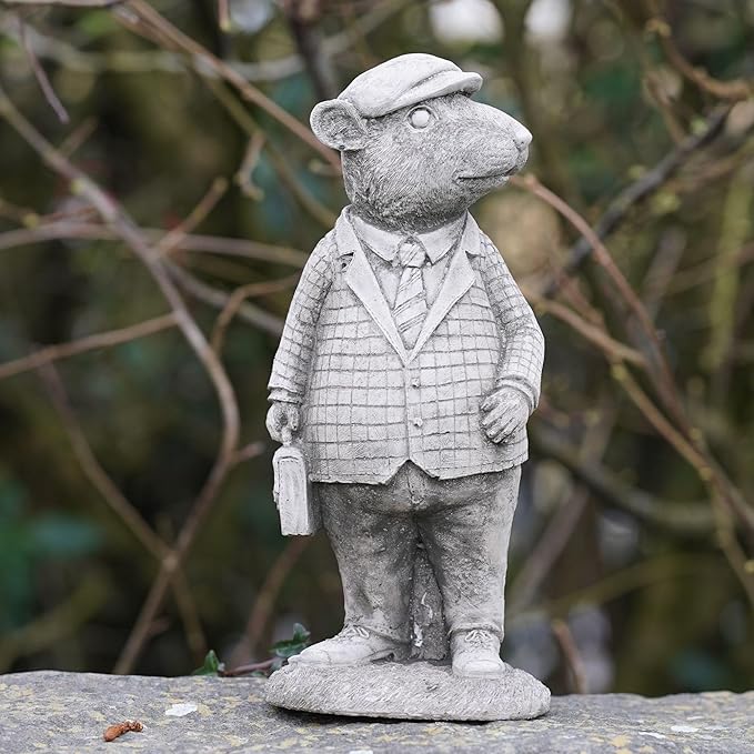 Set 4 Wind in the Willows Stone Statues | Mole Mouse Badger Toad Garden Ornament, Gray
