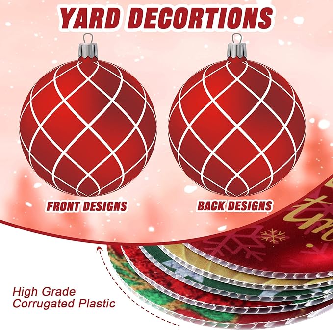 Rtteri 30 Pcs Large Christmas Ball Shape Ornaments for Outdoor 4.9 Inch Double Sided Plastic Christmas Hanging Ornaments Balls for Xmas Tree Indoor Outdoor Porch Yard Supplies