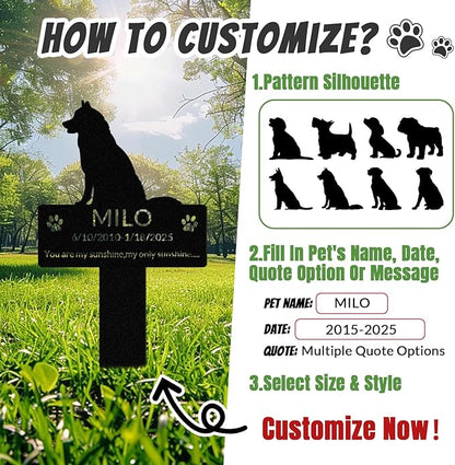 Custom Dog Grave Markers Outdoor with Pet Breed Icons, Personalized Metal Waterproof Rustproof Pet Grave Markers, Dogs Headstone for Garden Yard, Sympathy Gift for Loss of Dog (Style 3)