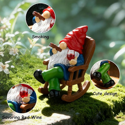 Toncoke Garden Gnomes for Outdoor, 7 Inch Gnomes Decorations for Yard, Gnome Garden Decor for Home Patio Lawn, Gnomes Gifts for Women Spring Summer Christmas Halloween (Rocking Chair & Wine Glass)