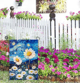 Spring Summer Garden Flag 12x18 Inch Double Sided Starry Night Daisy Flowers Small Burlap Yard Flag Seasonal Farmhouse Outdoor Outside Decoration