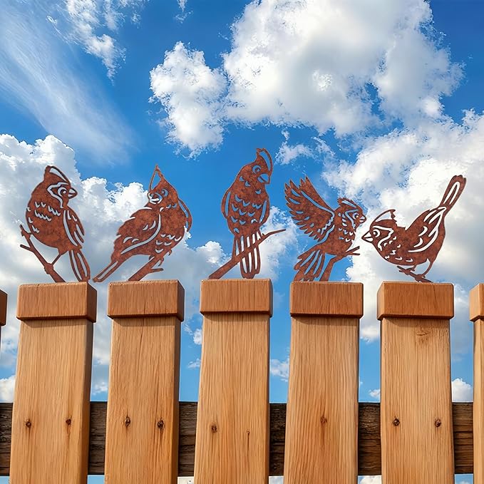 Rusty Birds Decoration, Outdoor Bird Wall Decor, Metal Bird Yard Decor, Garden Sculptures, Yard Art, Fence Decorations, Rustic Garden Decor, Metal Birds Craft Statue Ornaments