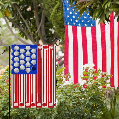 Artofy 4th of July Golf Ball Patriotic Small Decorative Garden Flag, America USA Golf Club Red Blue White Yard Lawn Outside Decor, American Independence Day Outdoor Home Decoration Double Sided 12x18