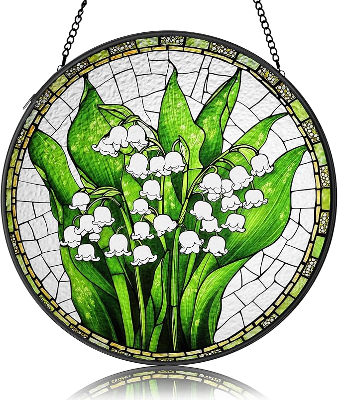 LITIVY Lily of The Valley Stained Glass Suncatcher – Mother’s Day Memorial & Remembrance Gift, Rainbow Maker Window Hanging Decor for Indoor Sunlight, Green & White Sun Catchers for Women Mom Grandma