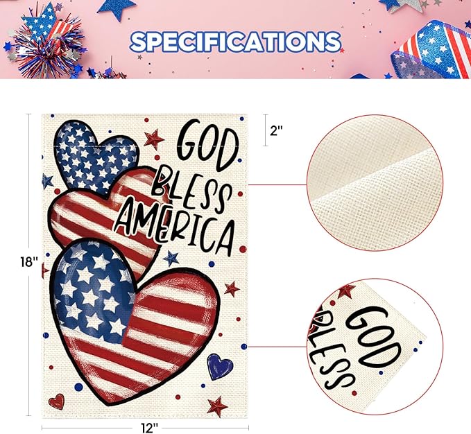 AVOIN colorlife God Bless America 4th of July Patriotic Garden Flag 12x18 Inch Double Sided Outside, American Stars and Stripes Memorial Day Yard Outdoor Decoration