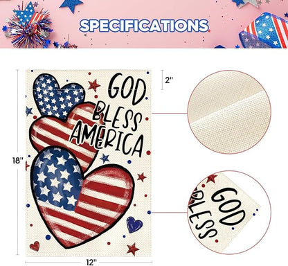 AVOIN colorlife God Bless America 4th of July Patriotic Garden Flag 12x18 Inch Double Sided Outside, American Stars and Stripes Memorial Day Yard Outdoor Decoration