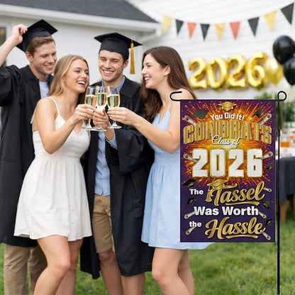 Graduation Decorations 2026 - Class of 2026 Garden Flag | Graduation Decor Party Favors Supplies for Outdoor Indoor Double-Side Backdrop Banner for Garden Porch Patio Lawn Yard Home,12x18Inch (Purple)