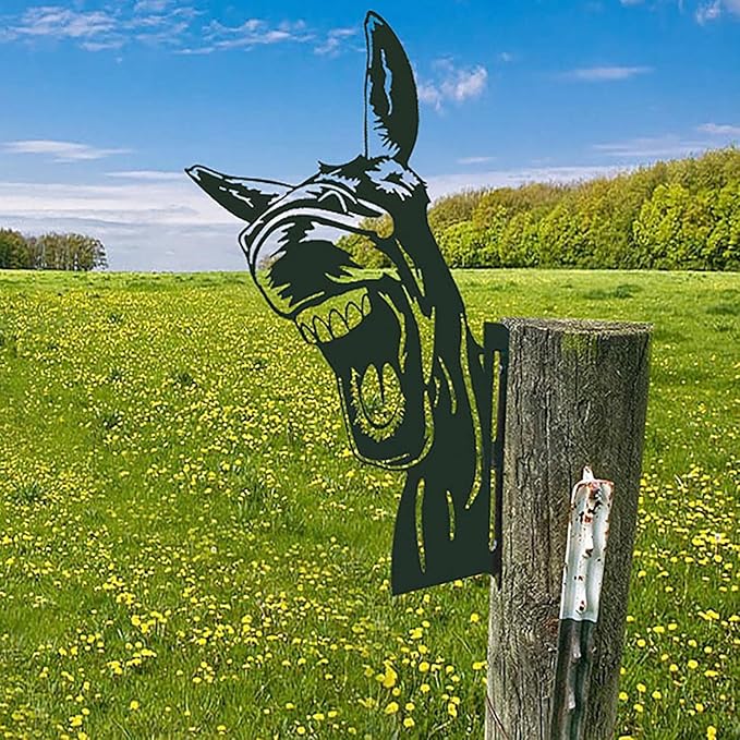 Farm Peeping Animal Metal Art Outdoor Decor Garden Fence Decoration, Farmhouse Backyard Hang Artwork Wall Decor, Outdoor Yard Art Patio Lawn Statue Gift for Loved Dad Grandpa (Donkey)