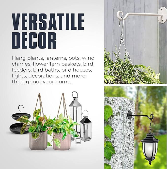 Monarch Abode Plant Hangers – Wall Mount Plant Hooks for Hanging Baskets, 7.5 Inch Metal Black Fence Wall Plants Hanger for Outdoor Indoor, Flower Pot, Bird Feeder, Wind Chime Bracket, 2 Pack