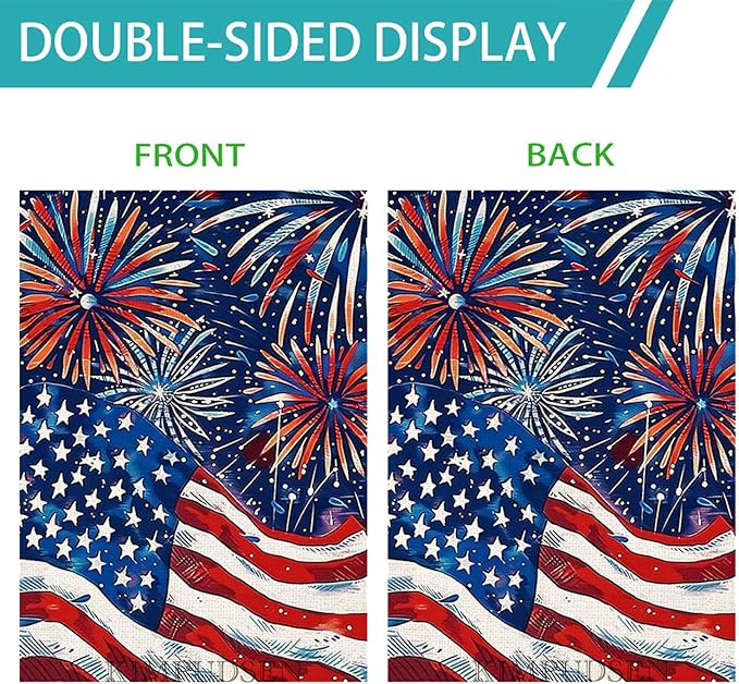 Patriotic 4th of July Floral House Flag 28x40 Inch Double Sided, Large Burlap Memorial Day Welcome Daisy Yard Flag for Summer Holiday Seasonal Outside Decoration