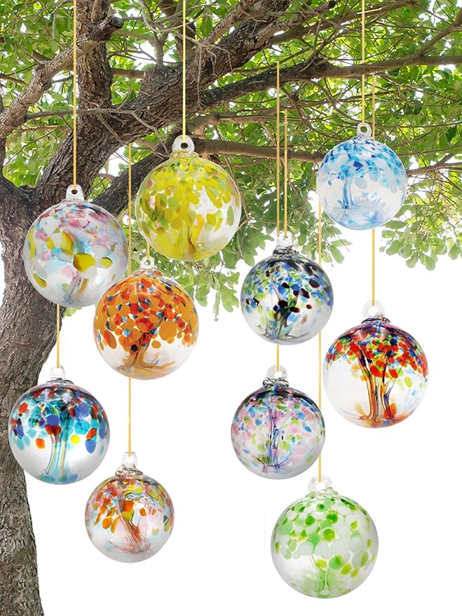 Dale Tiffany Hand Blown Glass, 3" Diameter Aqua, Tree of Life Collection, Witch Globe Hanging Garden Indoor/Outdoor Decorative Ornament Gazing Ball