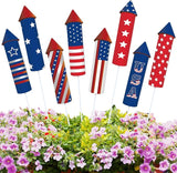 CroBlissful 8 Pcs 4th of July 250th Garden Stake Metal USA Flag Yard Sign Patriotic Decor for Independence Day Memorial Day Metal Plant Stick Outdoor Lawn Garden Home Yard Decorations(Rockets)