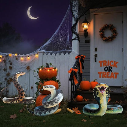 Wocst 3 Pack Metal Snake Garden Statues Snake Silhouette Snake Decorative Stakes,Fake Snakes Figurines for Halloween Decoration Props April Fools' Day Creepy Prank