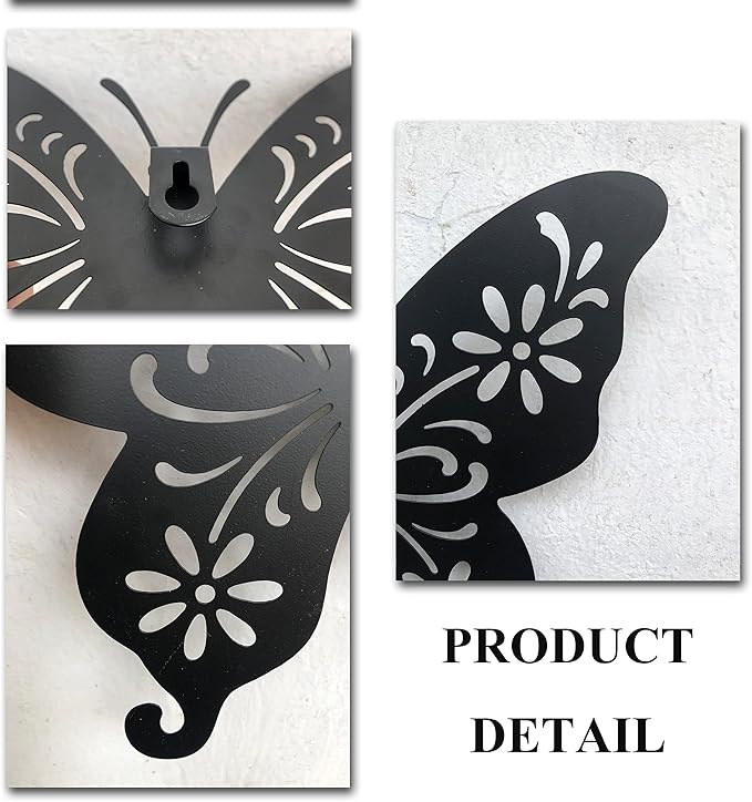 VividLadybug Set of 3 butterfly wall decor, Art Wall Decor, the ideal for interior and exterior decor, Yard Art, black Concise Decoration Hanging