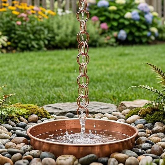 Topadorn Rain Chain Decoration 8 FT., Rain Downspout Catcher Chain Gutter 96'' Metal Double Loop, Rain Chains for House Eaves, Garden, Porch & Patio, Ring Rain Chain