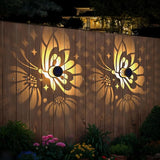 Hapjoy Solar Fence Lights 4 Pack Solar Deck Lamps Outdoor Decorations Powered Step Lights Wall Waterproof LED Warm Decorative Lighting for Garden (Butterfly-Flower, 4)