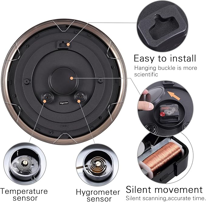 16 Inch Outdoor Clocks, Metal-Frame Outdoor Clocks Waterproof, Silent Outdoor Wall Clock for Patio Pool, Bronze