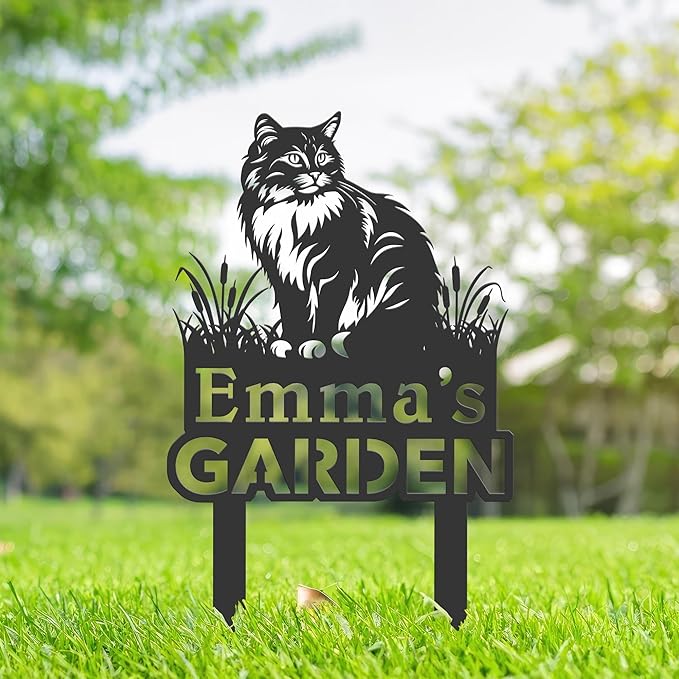 Personalized Cute Cat Kitten Metal Garden Sign,Custom Yard Sign With Stake,Outdoor Garden Décor,Pet Cat Lawn Garden Decorated Statue,Cat Sympathy Yard Metal Sign,Cat Lover Gifts Kailyard Plaque.