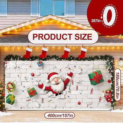 6 x 13 ft Christmas Garage Door Decorations Merry Christmas decorations Xmas Garage Door Cover, Happy New Year Hanging Banner for Home,Outdoor,Indoor,Party (White wall, 6 x 13 ft)