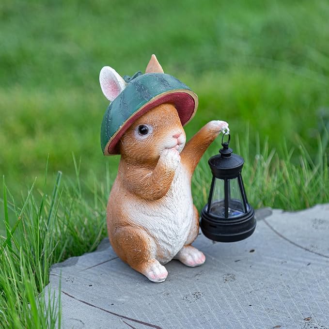Garden Bunny Lantern, Decorative Orange Rabbit Figurine, Garden Statues Rabbit with Solar Lantern Outdoor Decor-Rabbit Solar Figurines Lights Decorations for Patio Yard