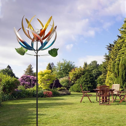 Wind Spinners for Yard and Garden, Solar Lighted Metal Wind Spinner, Large Kinetic Garden Sculptures (Colorful)