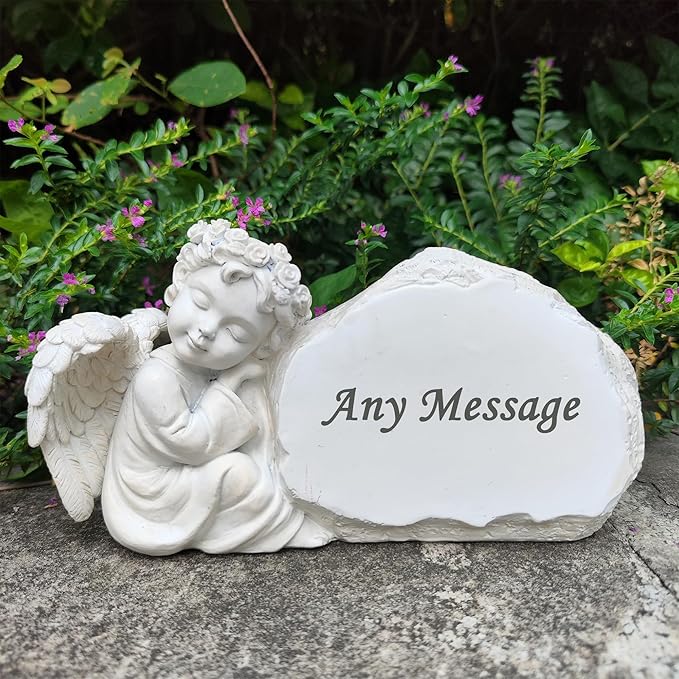 Personalized Memorial Garden Stones Engraved with Any Message, Custom Angel Gravestones Tombstones Memorial Gifts Symapthy Gifts for Loss of Loved Ones Mom Dad