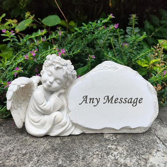 Personalized Memorial Garden Stones Engraved with Any Message, Custom Angel Gravestones Tombstones Memorial Gifts Symapthy Gifts for Loss of Loved Ones Mom Dad