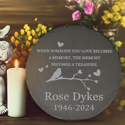 Memorial Garden Stone - Personalized Bereavement Gifts for Loss of Loved One - Round