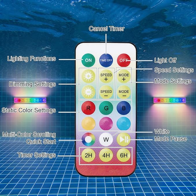 2PCS LED Lights for Pool Fountain, IP68 Waterproof 7-Color 4-Mode, Rechargeable Dual-Purpose with Remote & Clip-on Mount for Pool Waterfall/Underwater Use