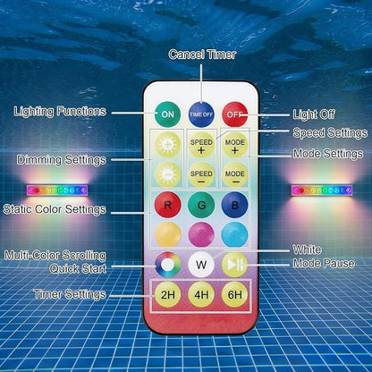 2PCS LED Lights for Pool Fountain, IP68 Waterproof 7-Color 4-Mode, Rechargeable Dual-Purpose with Remote & Clip-on Mount for Pool Waterfall/Underwater Use